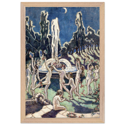 Mainie Jellett Figures Dancing Round a Fountain in a natural wood frame, moonlit dancers