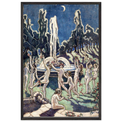 Mainie Jellett Figures Dancing Round a Fountain in a slim black frame, kneeling figure in the foreground