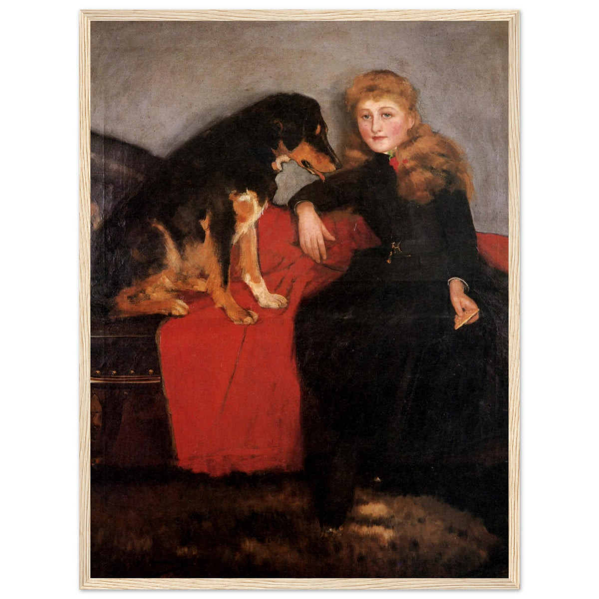 Miss Eva Fulton by Sir John Lavery in a light oak frame on a plain white background