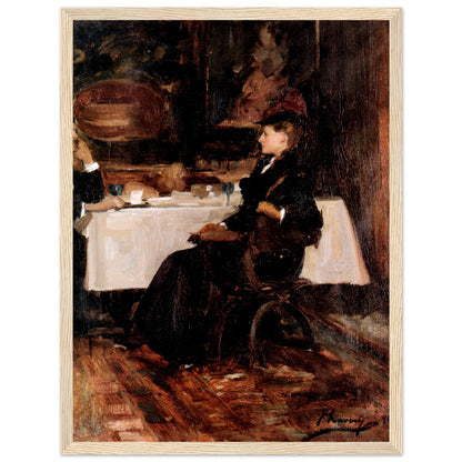 Mrs Adam at Dinner by John Lavery in a pale wood frame on a white background