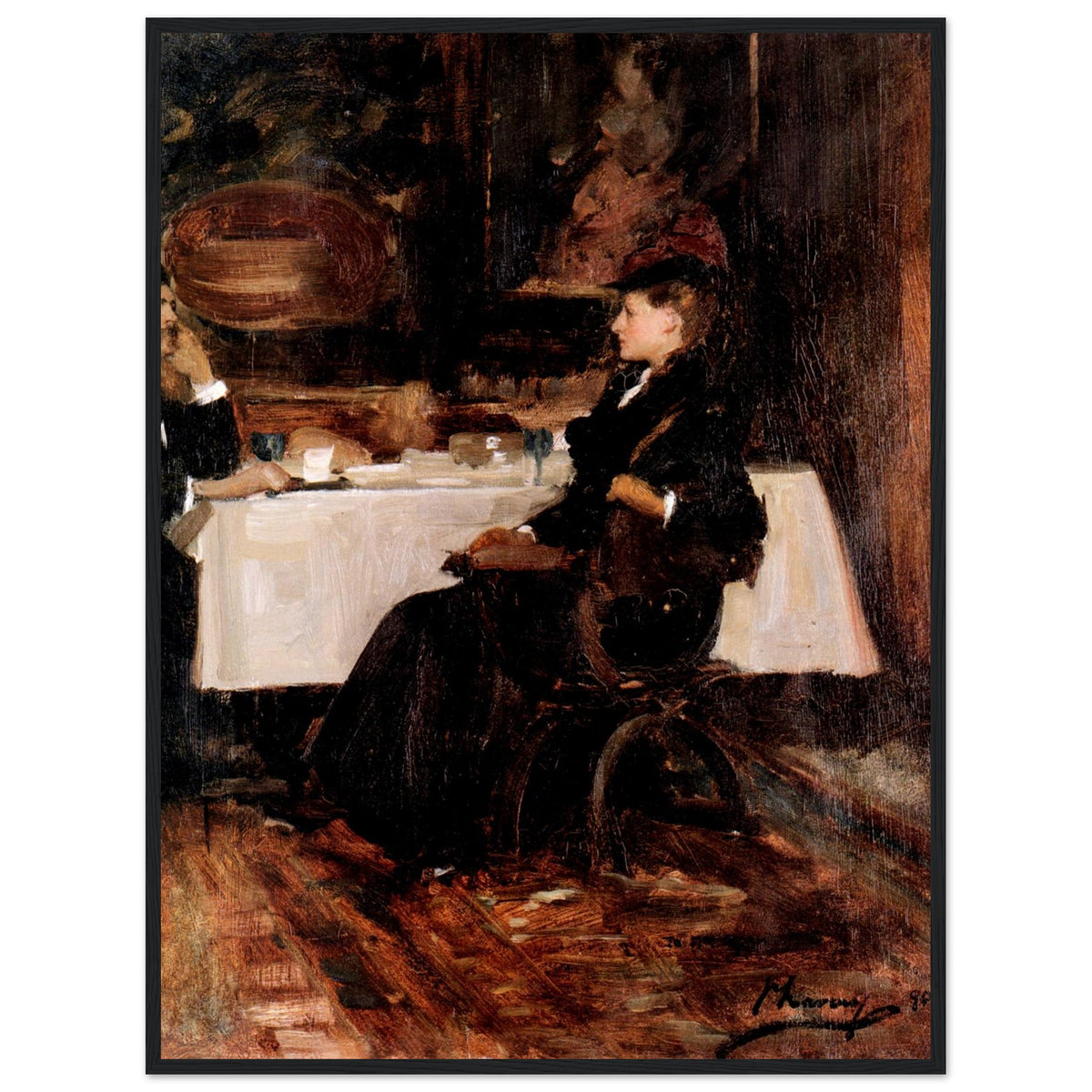Mrs Adam at Dinner by Sir John Lavery in a dark wood frame