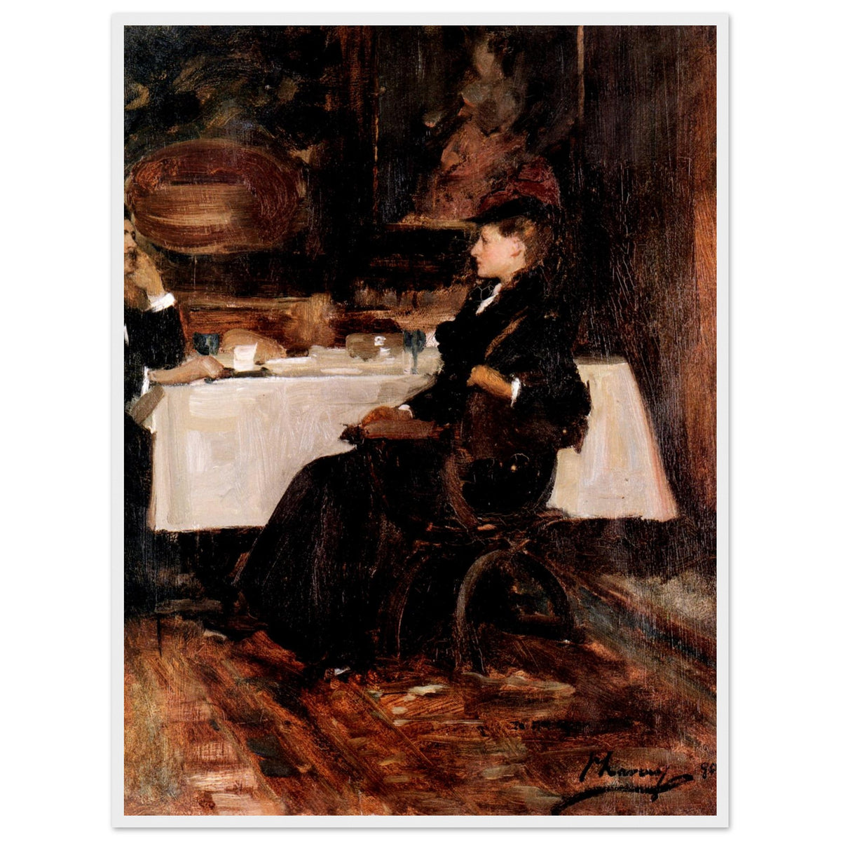 Mrs Adam at Dinner by Sir John Lavery, unframed print with a white border