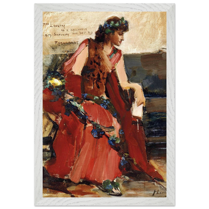 Mrs Langtry as a Bacchante by John Lavery in a whitewashed wood frame