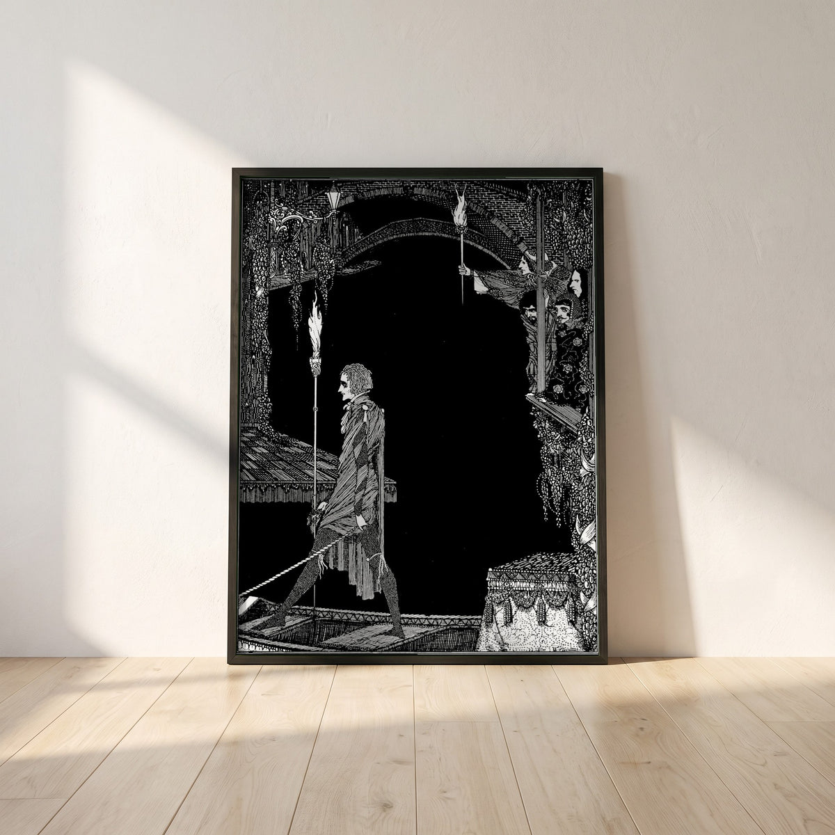 Myself No Power framed print in a black frame leaning against a white plaster wall on oak floorboards in morning light
