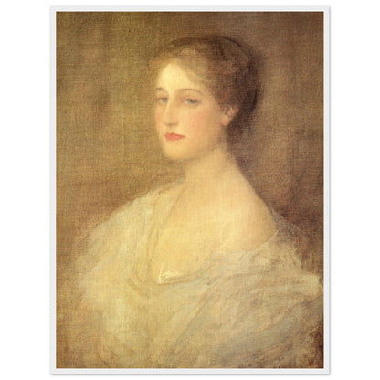 Nora (c.1896) by Sir John Lavery in a white frame, portrait of a young woman in a white gown