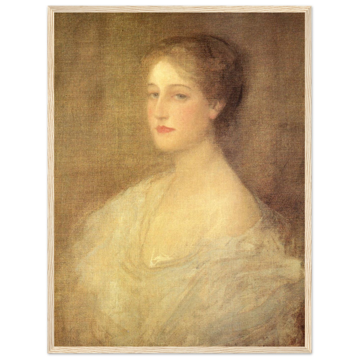 Nora (c.1896) by Sir John Lavery in an oak frame, woman with upswept hair on a golden ground
