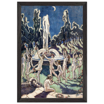 Nudes Dancing round a Fountain by Moonlight by Mainie Jellett – black framed Irish modern art reproduction
