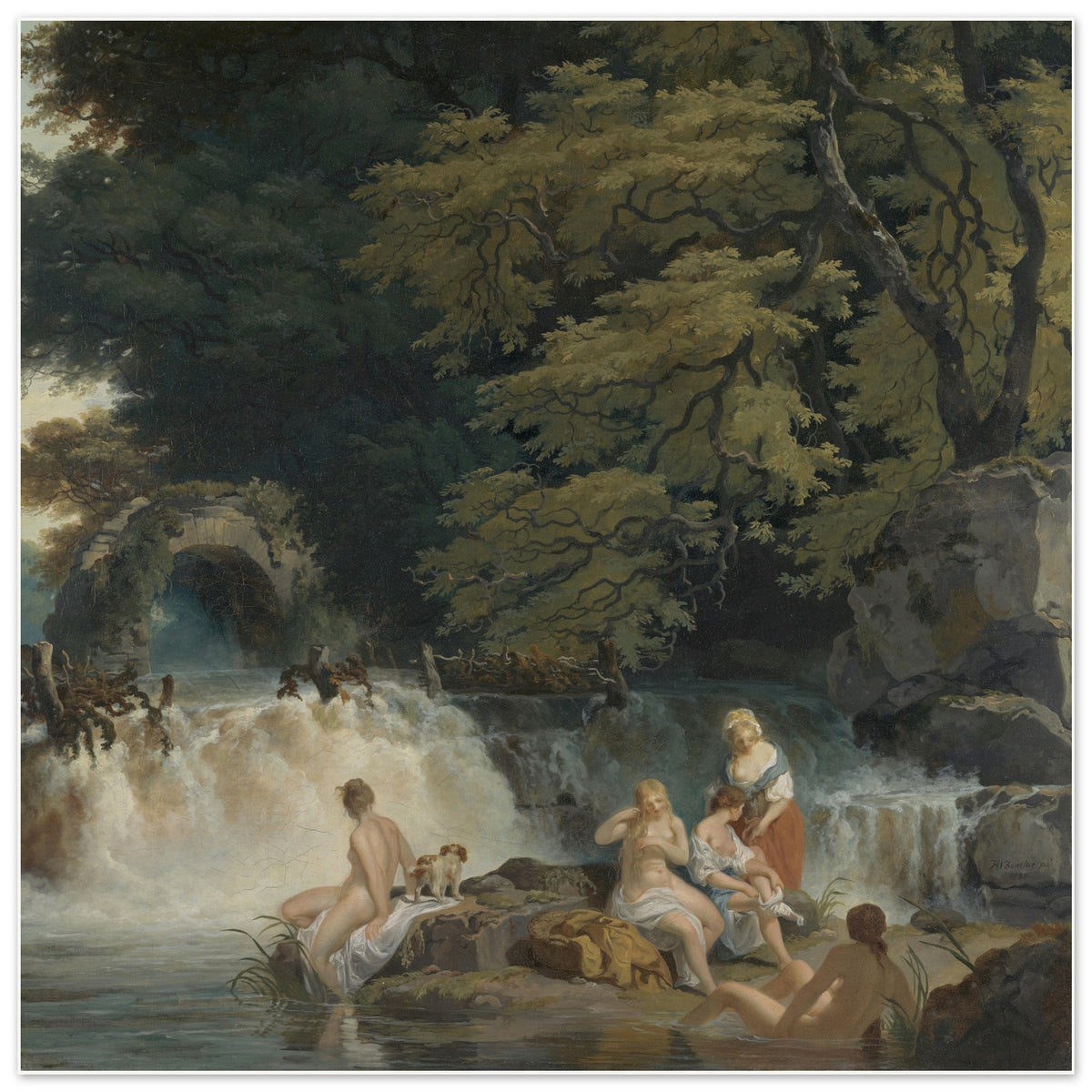 Nymphs Bathing, Salmon Leap at Leixlip, 1783, unframed print with a white border