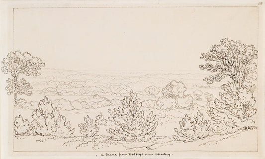 Chertsey, Surrey, from Botleys House, graphite and ink drawing by James Arthur O’Connor