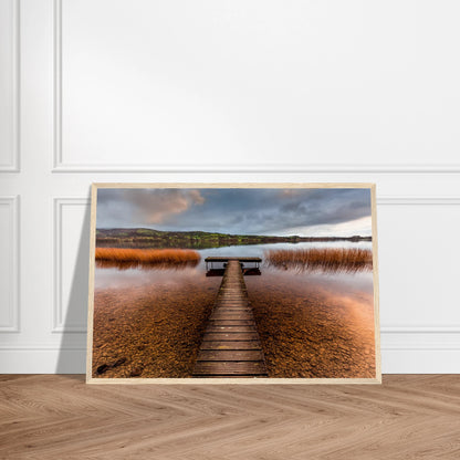 Old Jetty, Lough Derg print in a slim pale oak frame on a herringbone wooden floor
