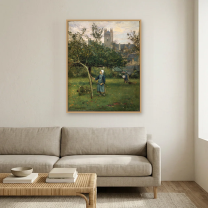 Apple Gathering, Quimperlé art print, framed and hung in a living room