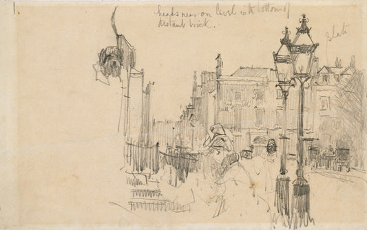 Merrion Row, Dublin and Tracton House, pencil drawing by Walter Osborne