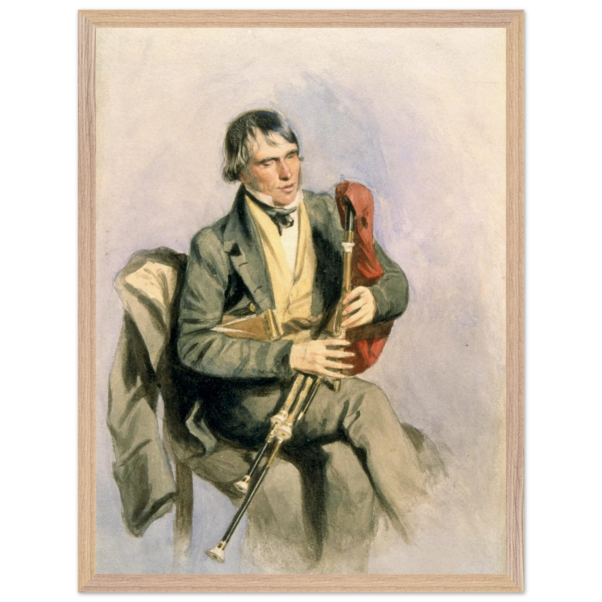 Paddy Conneely, The Galway Piper in a natural oak frame
