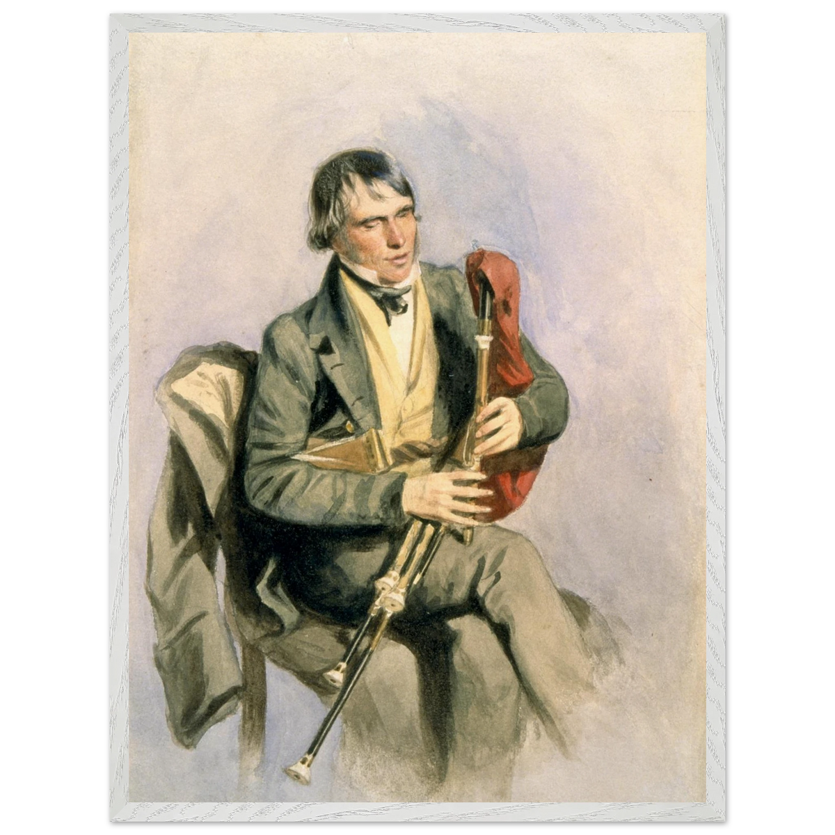 Paddy Conneely The Galway Piper print in a whitewashed frame, straight-on