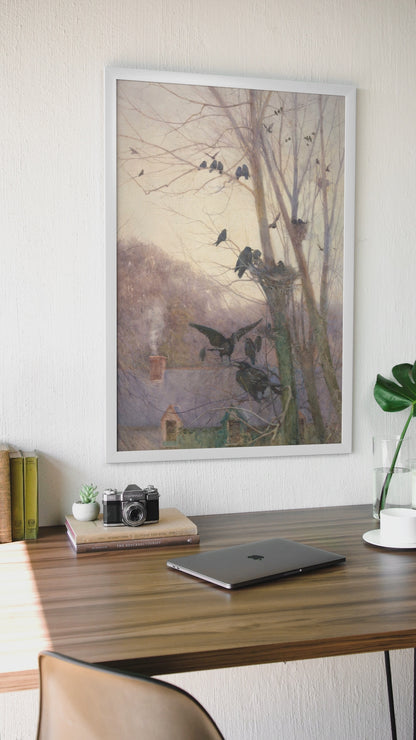 video of a white framed Irish art print hanging on a wall in an office Shades of Evening by Irish Artist Mildred Anne Butler Art Print