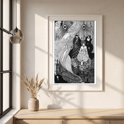 Down to the Central Earth framed print in a white frame on a plaster wall above an oak worktop in a bright Scandinavian kitchen