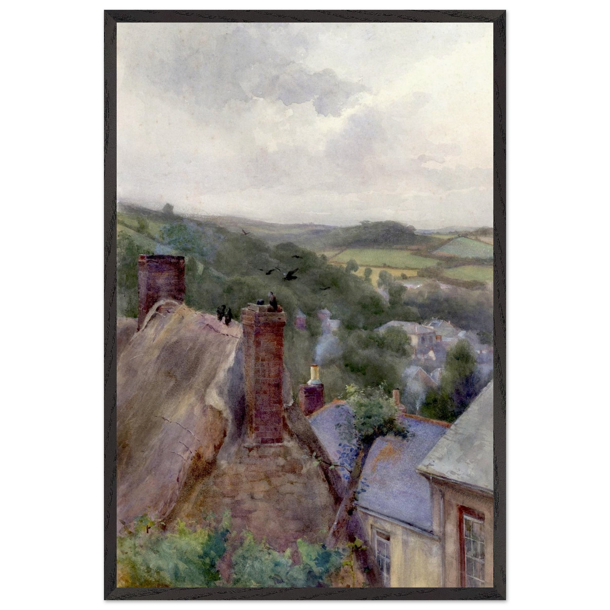 60 × 90 cm Collector’s Edition print of Rooftops, Thomastown, Kilkenny by Mildred Anne Butler in a black solid wood frame