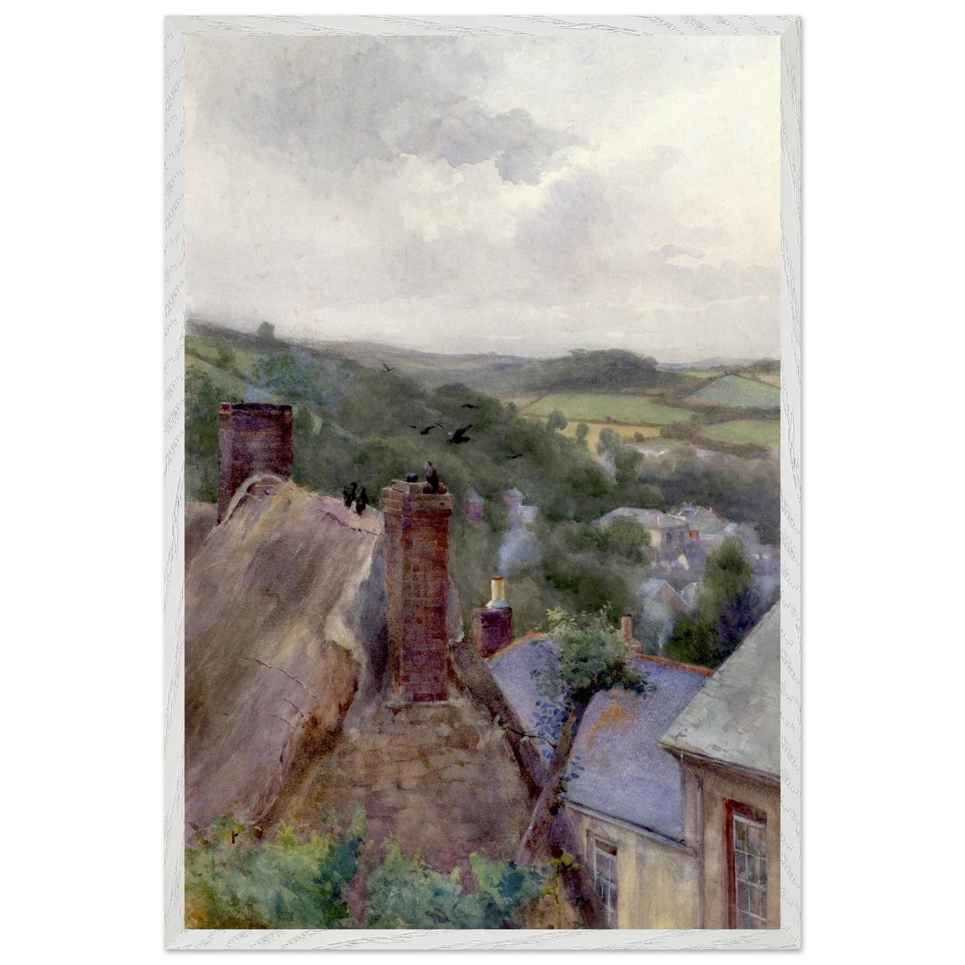 60 × 90 cm Collector’s Edition print of Rooftops, Thomastown, Kilkenny by Mildred Anne Butler in a white frame