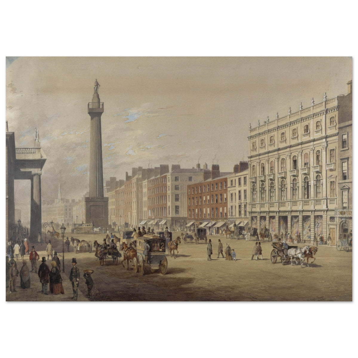 Sackville Street, Dublin by Michael Angelo Hayes shown as an unframed art print on white