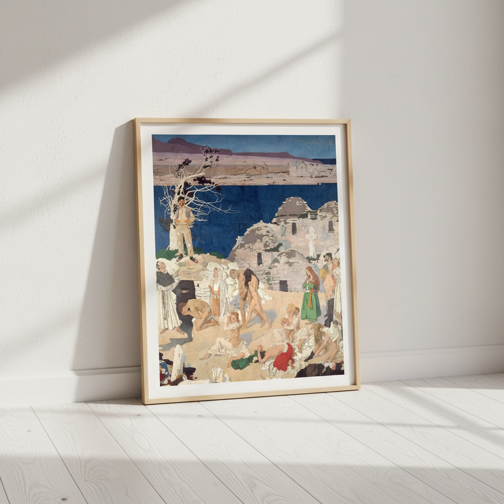 The Holy Well by William Orpen — framed, in a Scandinavian interior