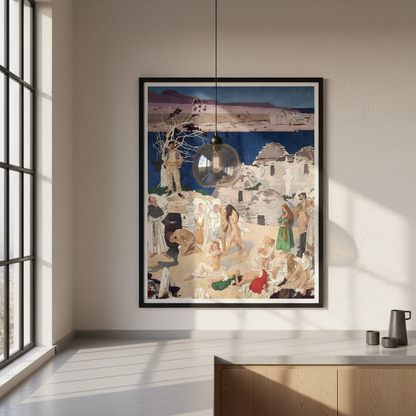 The Holy Well by William Orpen — framed, in a Scandinavian kitchen