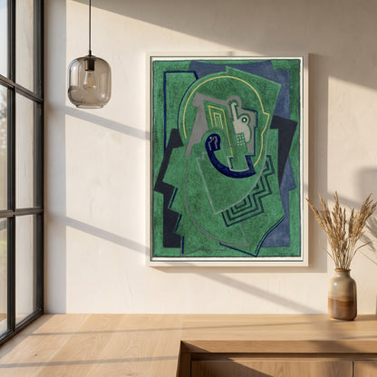 Single Element framed print in a white frame on a plaster wall above an oak worktop in a bright Scandinavian kitchen