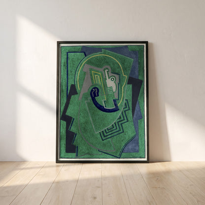 Single Element framed print in a black frame leaning against a white plaster wall on oak floorboards in morning light