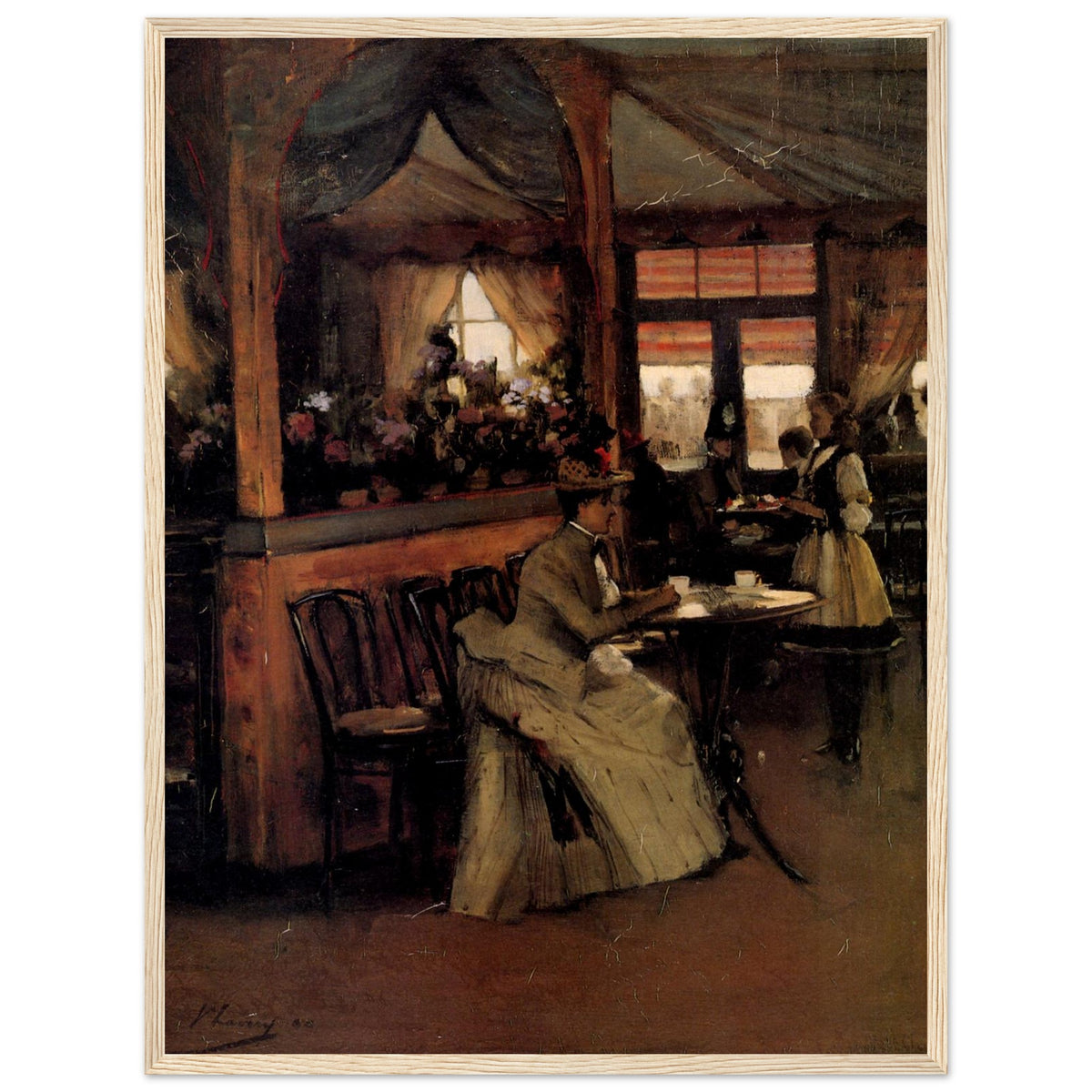 Sir John Lavery A Cup of Chocolate print in a light oak frame, straight-on