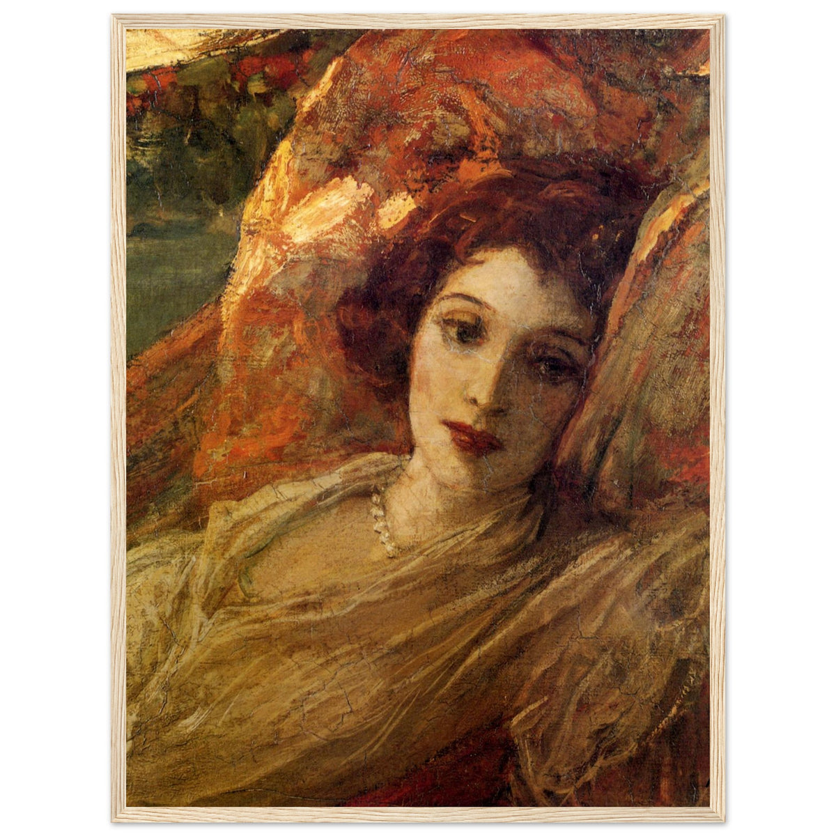 Sir John Lavery Hazel in the Red Hammock print in a light oak frame, straight-on