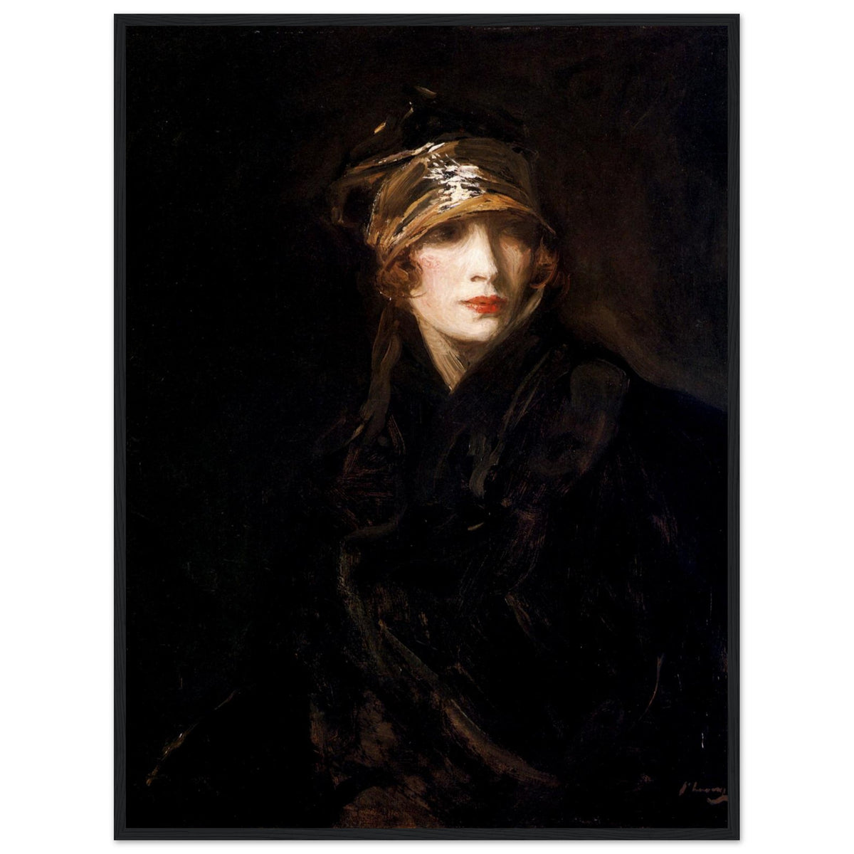 Sir John Lavery The Gold Turban (1929) print in a thick black frame