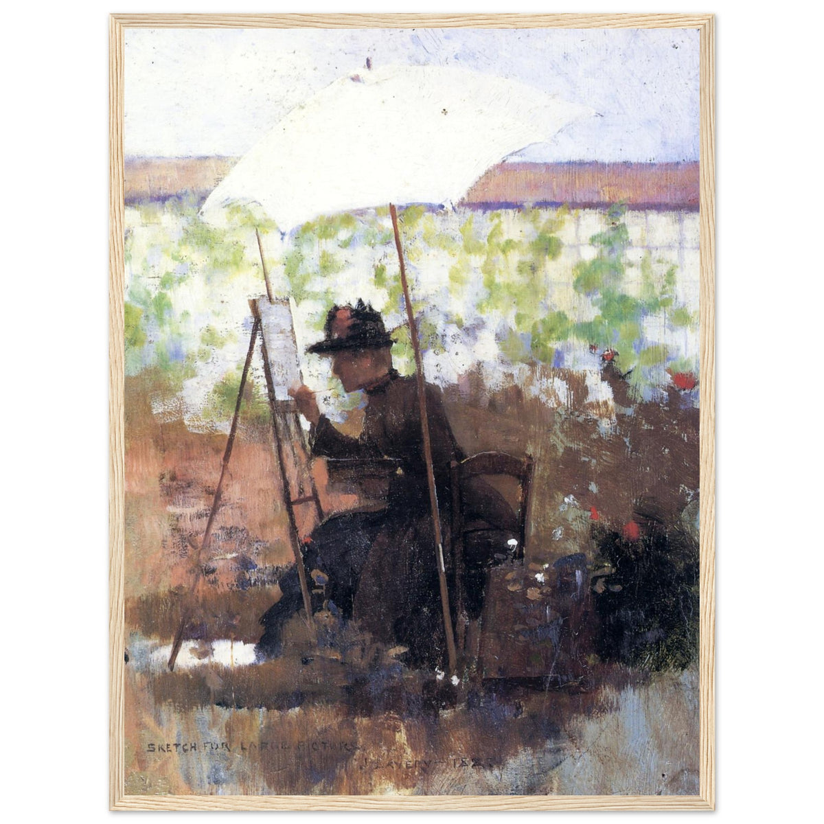 Sketch for A Pupil of Mine by Sir John Lavery art print in a light oak wooden frame