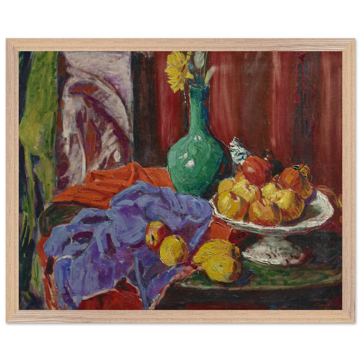 Still Life of Fruit and Green Vase by Roderic O'Conor, 1919, still life print in an oak frame