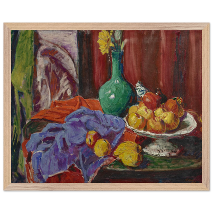 Still Life of Fruit and Green Vase by Roderic O'Conor, 1919, still life print in an oak frame