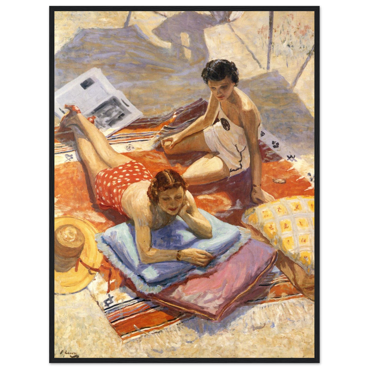 Sunbathers by Sir John Lavery in a slim black frame, full front view