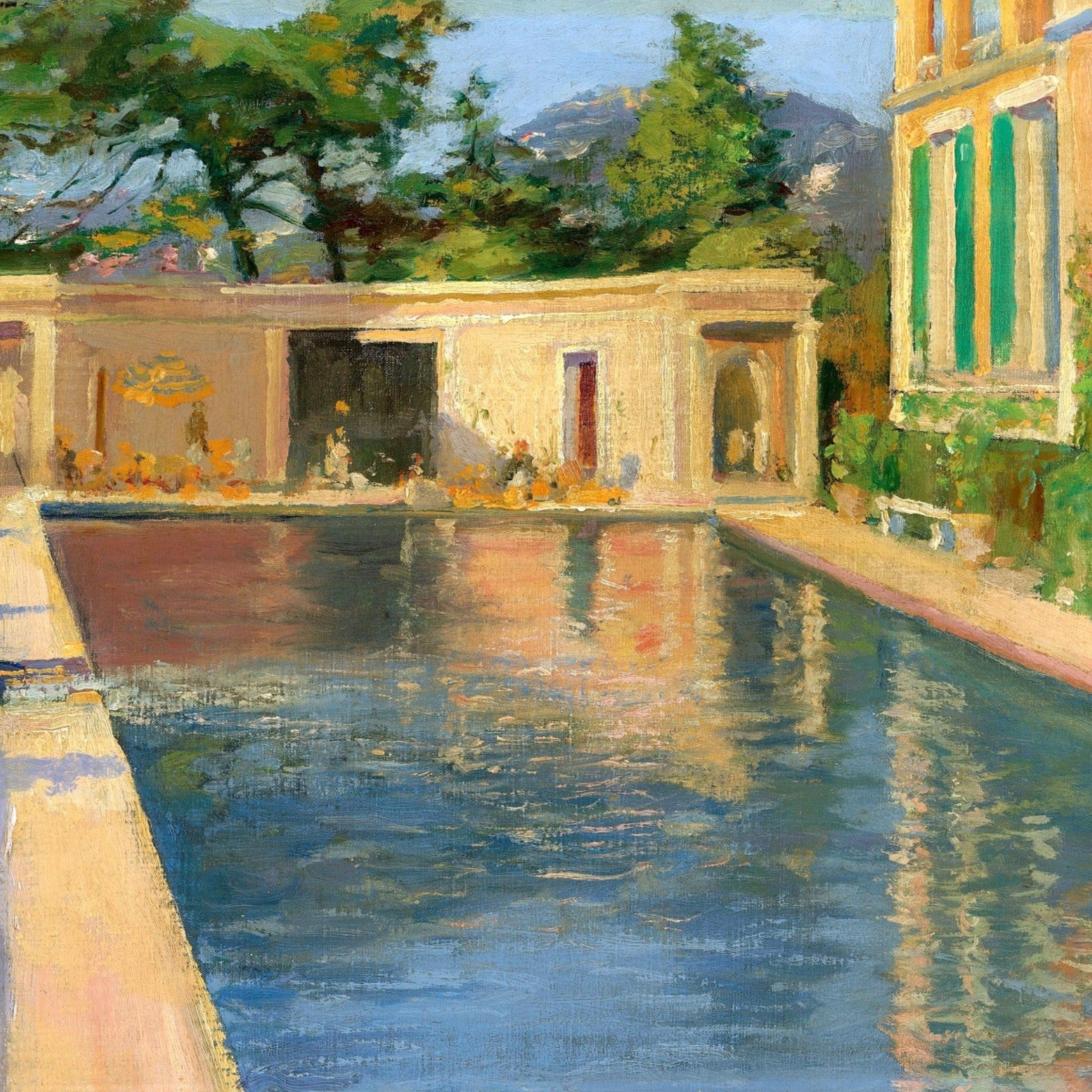 Swimming Pool, Southern France by Sir John Lavery, Impressionist leisure scene Collector’s Edition art print