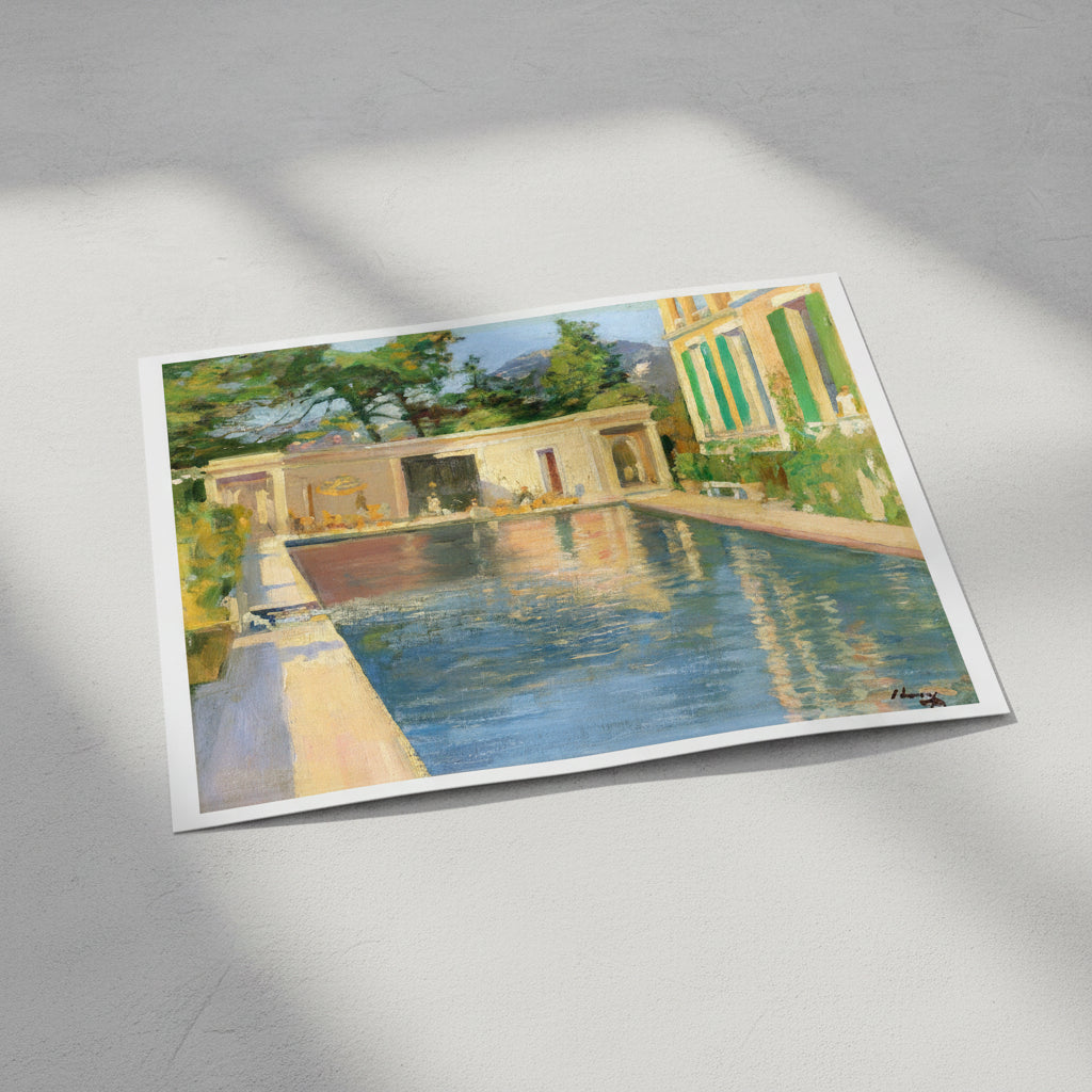 Swimming Pool, Southern France – Sir John Lavery Fine Art Print (40×50 cm / 16×20″) Unframed archival print on a pale grey textured surface with soft natural shadows. Editorial product style.