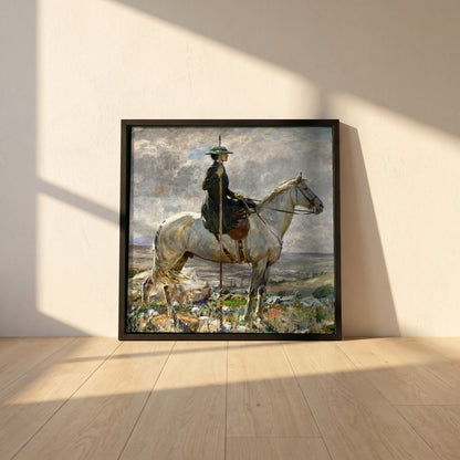 The Amazon framed print in a black frame leaning against a white plaster wall on oak floorboards in morning light