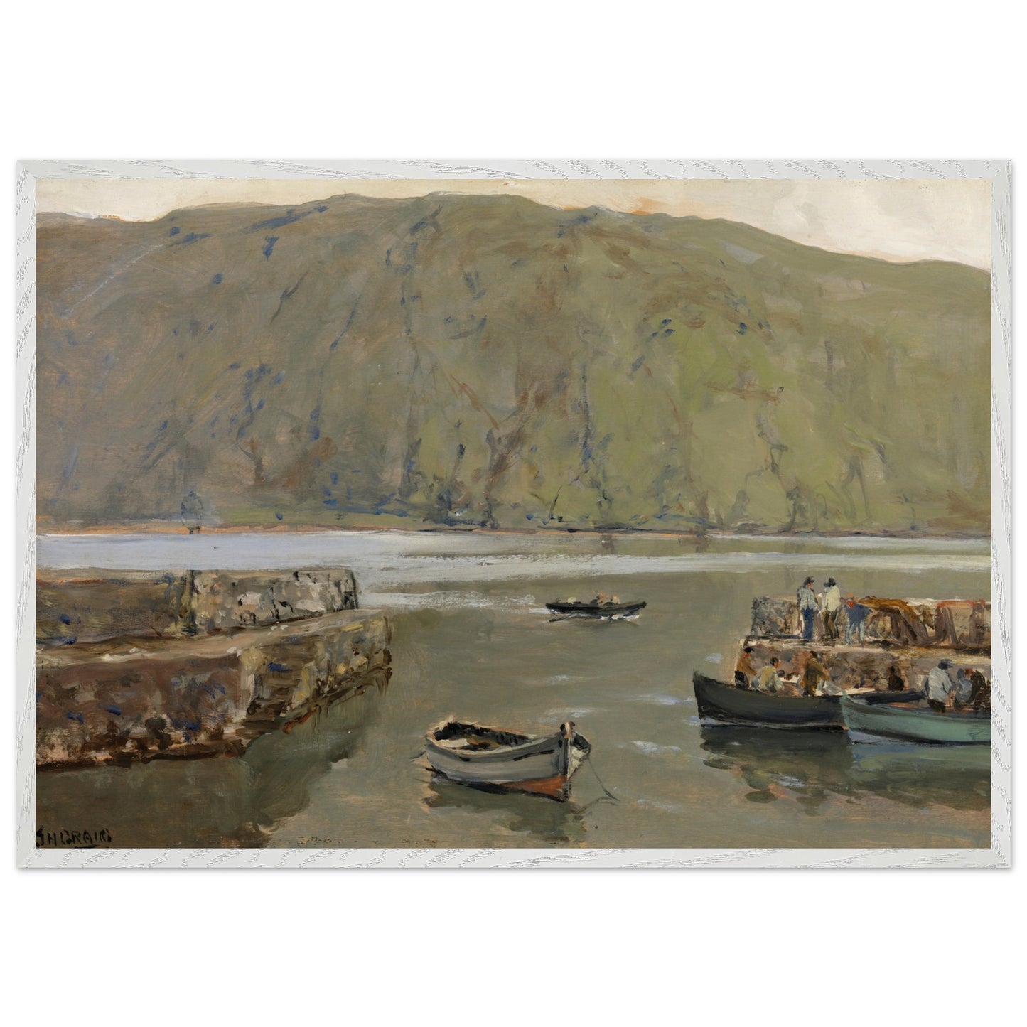 Collector’s Edition framed art print of The Harbour, Leenane by James Humbert Craig in white frame