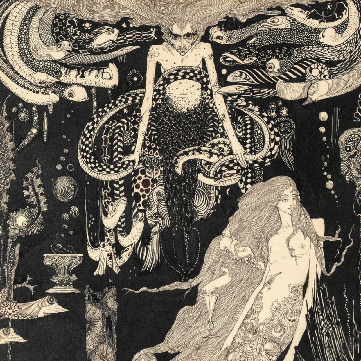 The Little Sea Maid by Harry Clarke, Irish symbolist illustration art print with mythic sea imagery