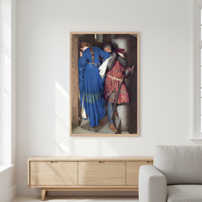 The Meeting on the Turret Stairs by Frederic William Burton framed Irish art print displayed in modern interior