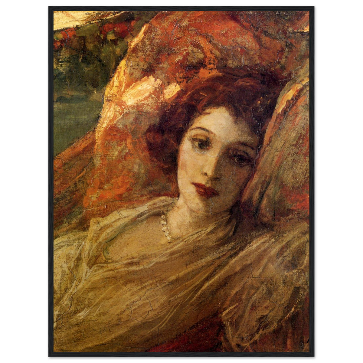 The Red Hammock by Sir John Lavery in a dark wood frame