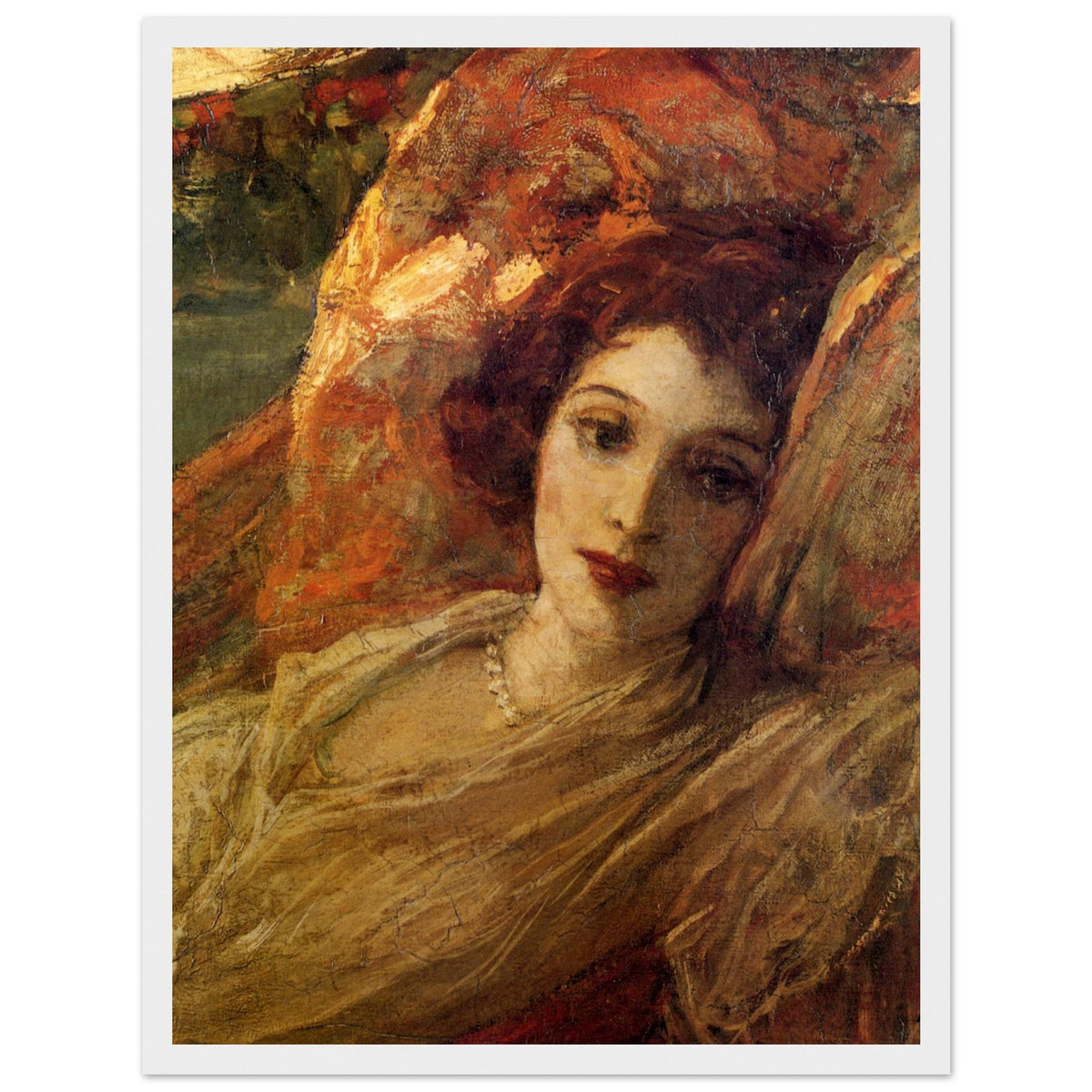 The Red Hammock by Sir John Lavery in a slim white frame