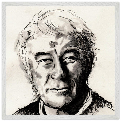 Seamus Heaney portrait The Squat Pen by Irish artist Ó Maoláin, large Collector’s Edition framed print, white gallery frame