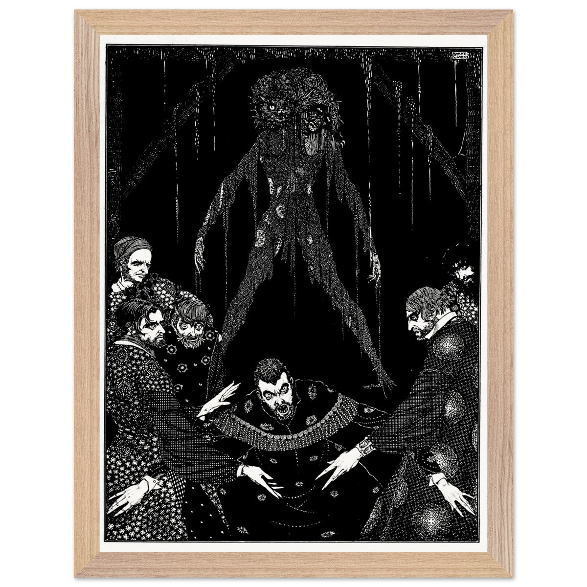 Walled the Monster (1923) by Harry Clarke in an oak frame, black and white gothic illustration