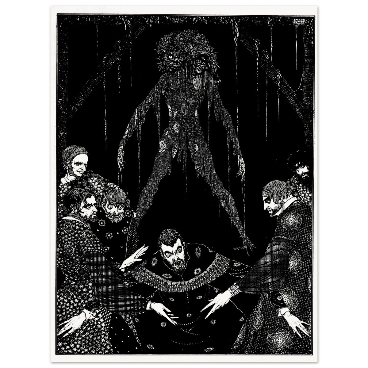 Walled the Monster (1923) by Harry Clarke unframed with white border, black and white gothic illustration