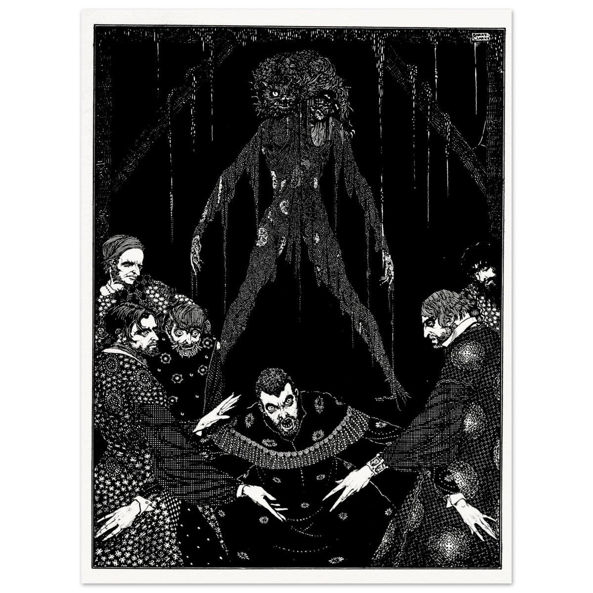 Walled the Monster (1923) by Harry Clarke unframed with white border, illustration for Poe's The Black Cat