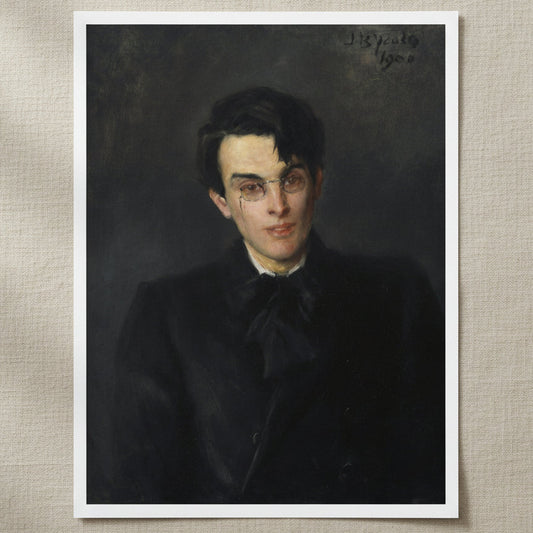 Close-up detail of W. B. Yeats portrait by John Butler Yeats showing giclée print texture