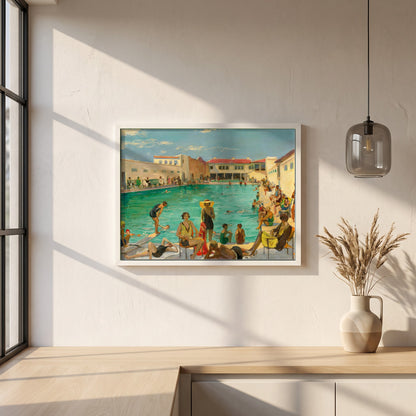 Winter in Florida framed print in a white frame on a plaster wall above an oak worktop in a bright Scandinavian kitchen