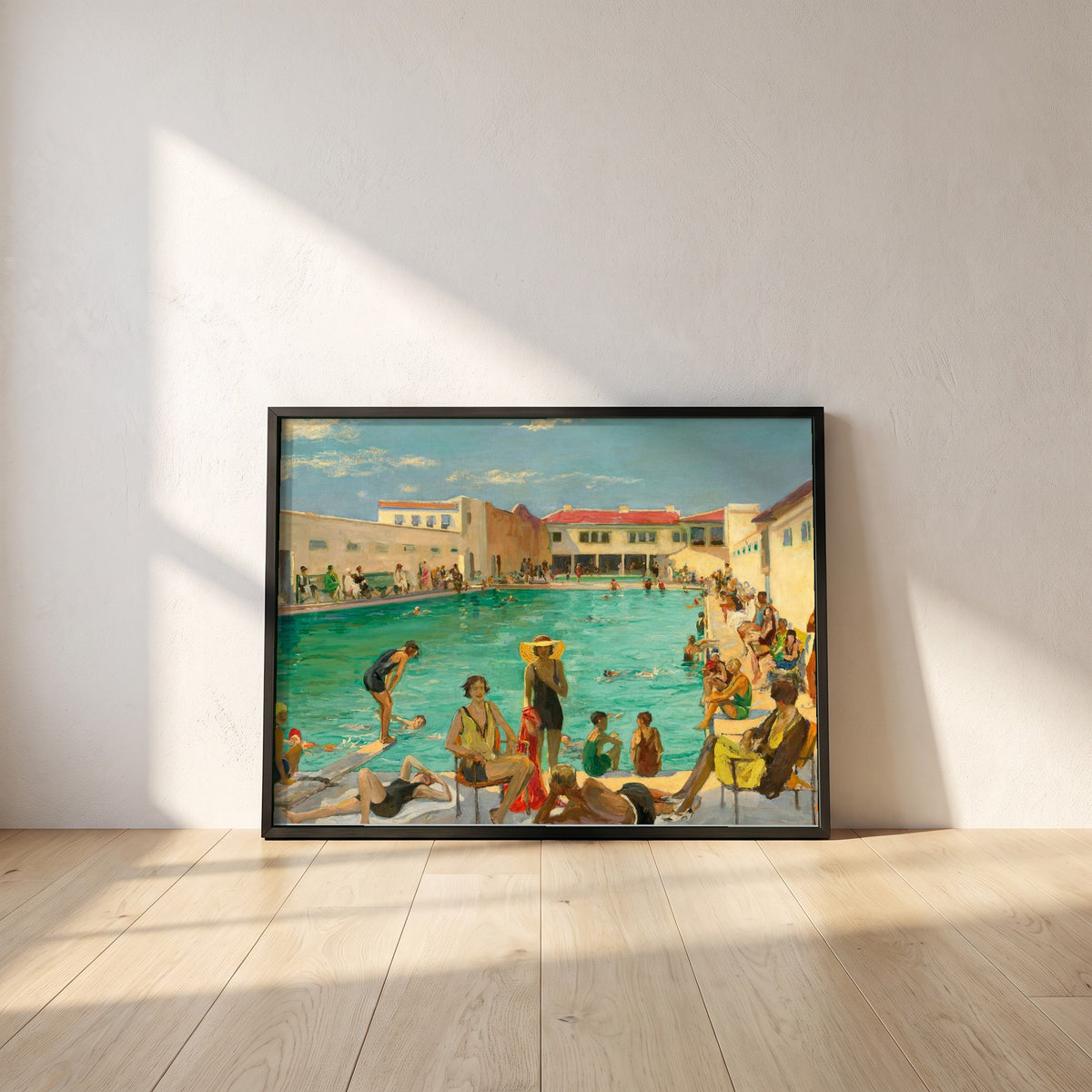 Winter in Florida framed print in a black frame leaning against a white plaster wall on oak floorboards in morning light