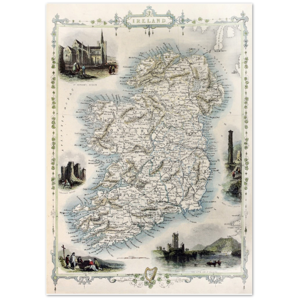 Old Map of Ireland, Vintage Antique Reproduction Framed Print